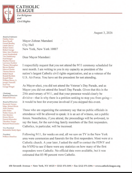 Catholic League President Bill Donohue Asks NYC Mayor Zohran Mamdani to Skip the 9/11 Ceremony.
