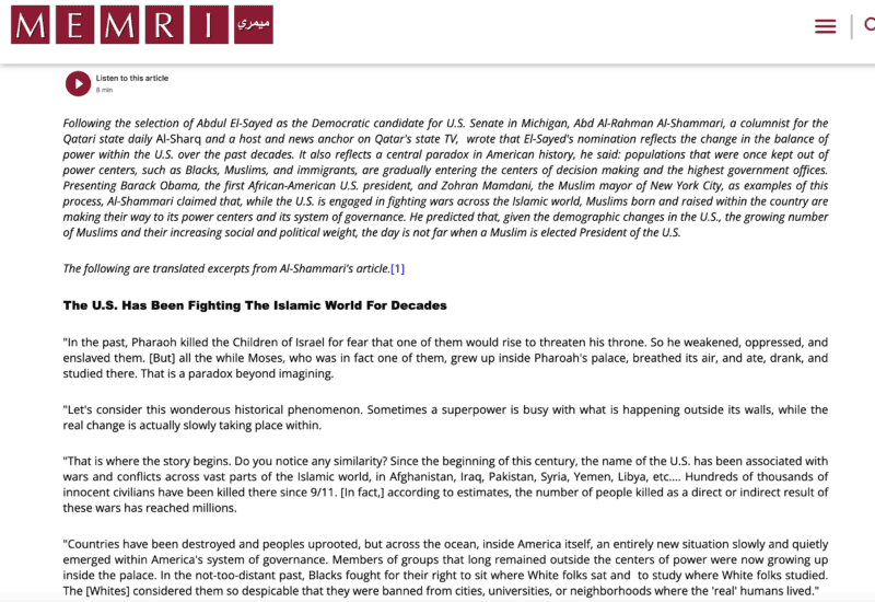 Qatari Newspaper: The Day Is Not Far When a Muslim Will Be Elected US Presiden